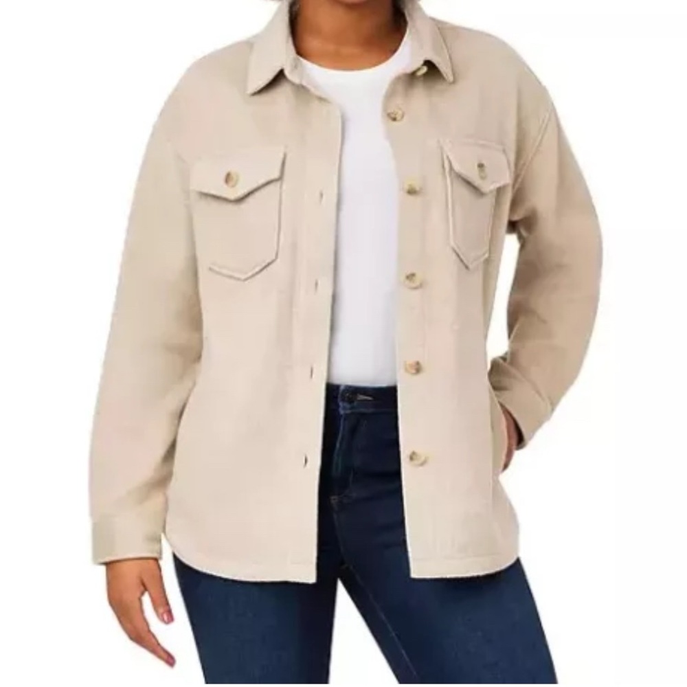 Cream Utility Shacket with Cozy Textured Fabric